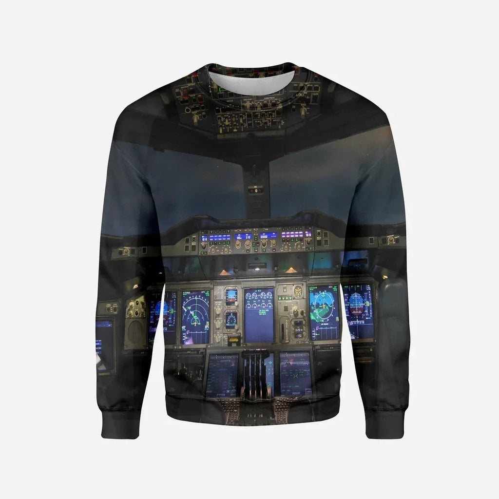 Airbus A380 Cockpit Printed aviation design printed on soft cotton blend 3D sweatshirt.