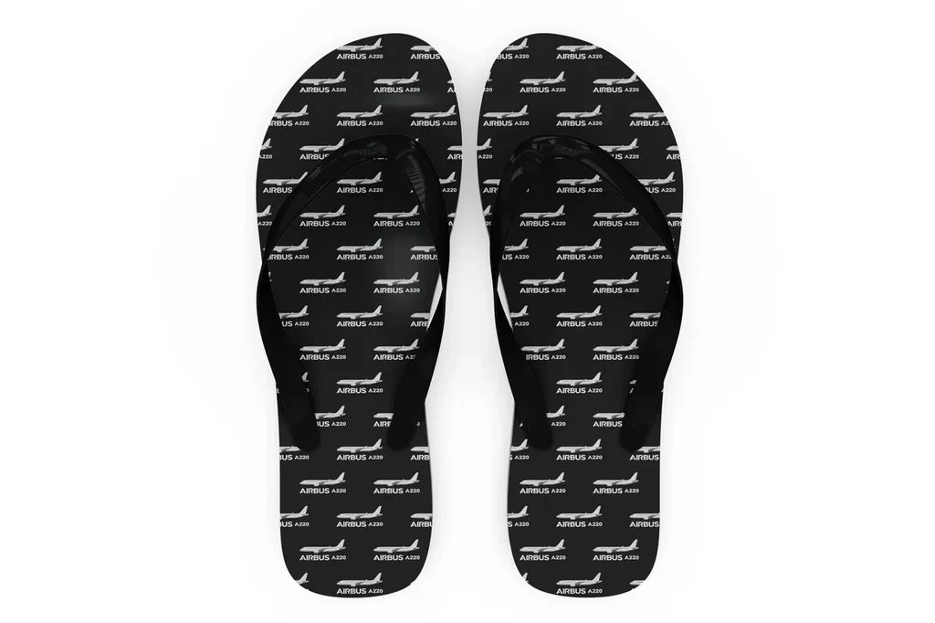 The Airbus A220 Slippers (Flip Flops) aviation design on durable rubber sole slippers and flip-flops.