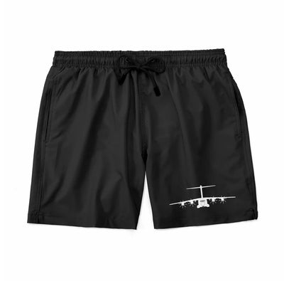 Airbus A400M Silhouette aviation design on quick-dry polyester swim trunks.