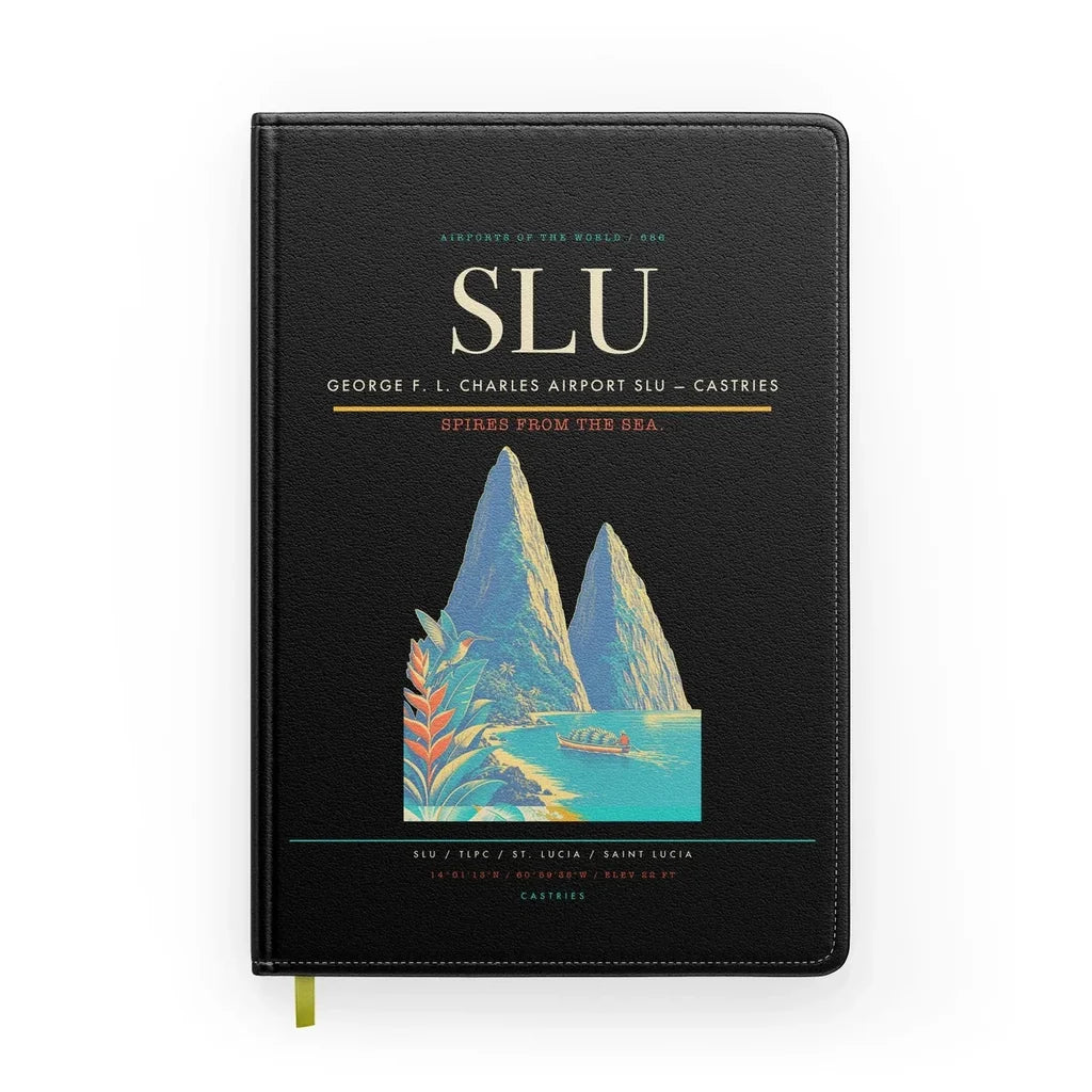 George F. L. Charles Airport (SLU) design on black notebook