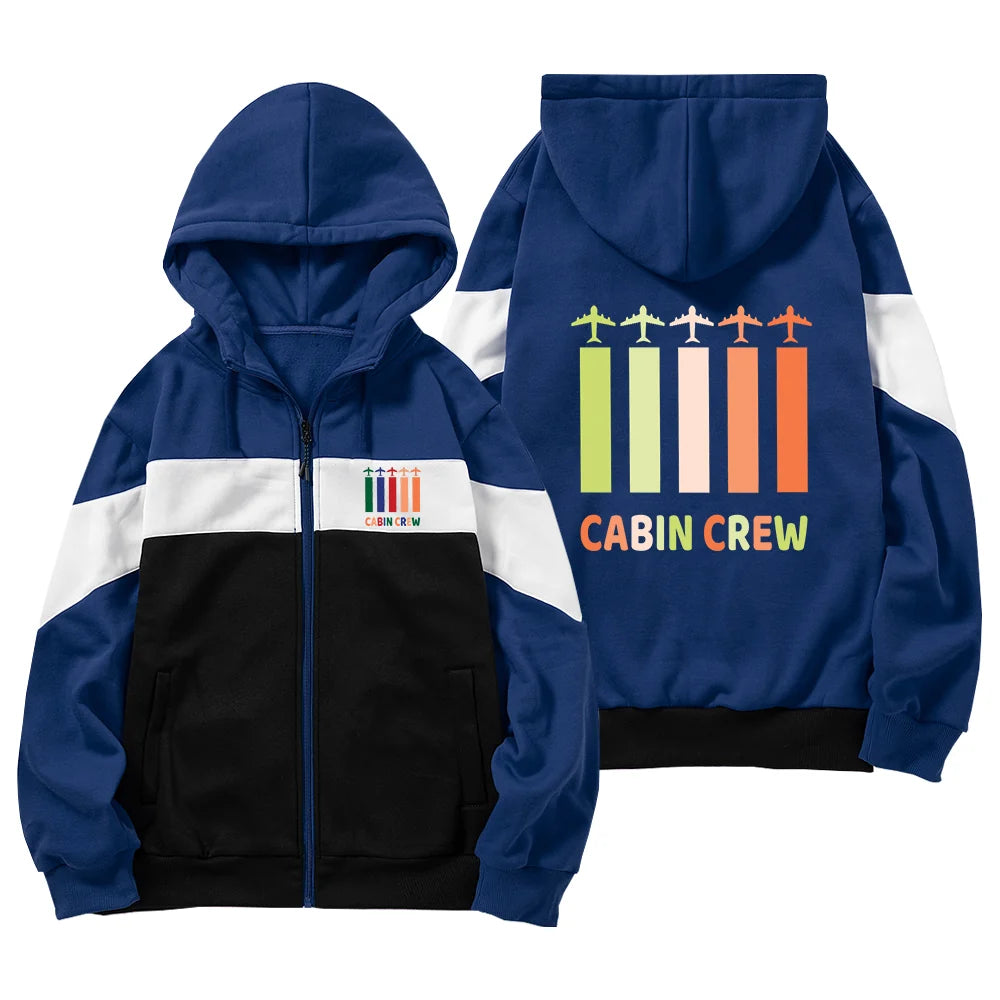 Colourful Cabin Crew aviation design on colourful cotton blend colourful zipped hoodie.