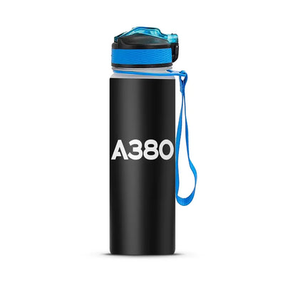 Airbus A380 Flat Text Sports aviation design on sport kettle, insulated bottle with sport spout.