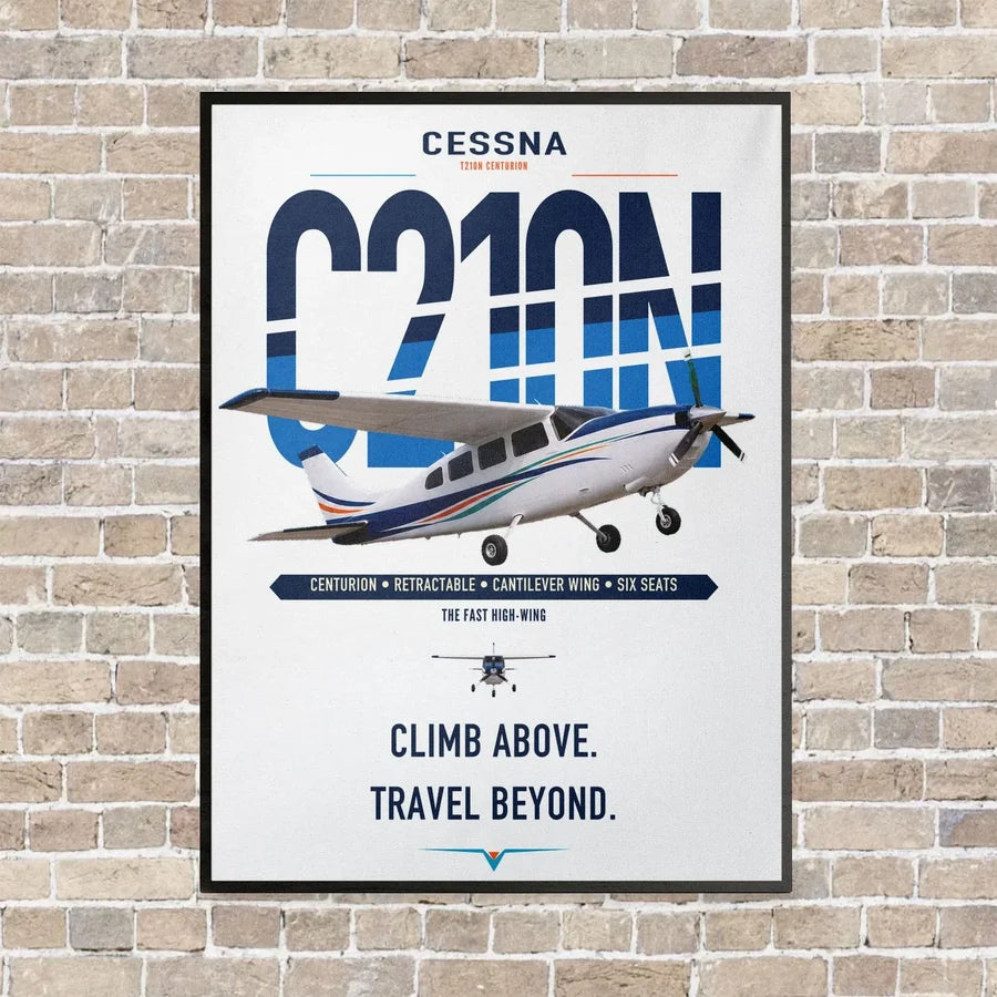 Cessna T210N Centurion vertical canvas print - framed - white background