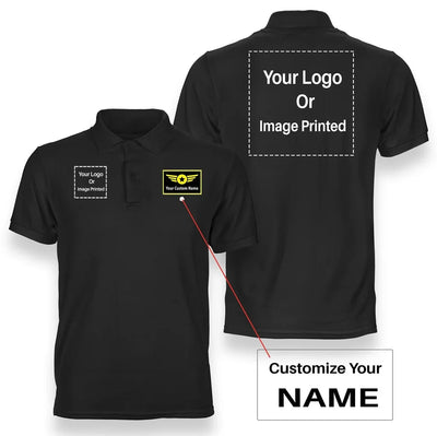 Custom Name & Double Logo aviation design printed on soft cotton double-side polo.