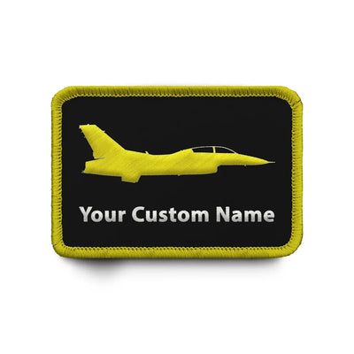 Custom Name Badge 7 (Jet) & Embroidered aviation design patch in embroidered fabric.