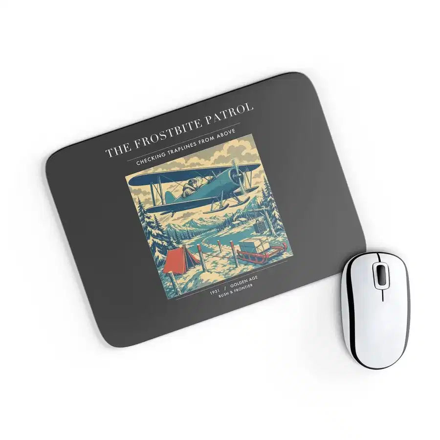 VINTAGE G4290 - The Frostbite Patrol - Designed Mouse Pads design on black rectangle