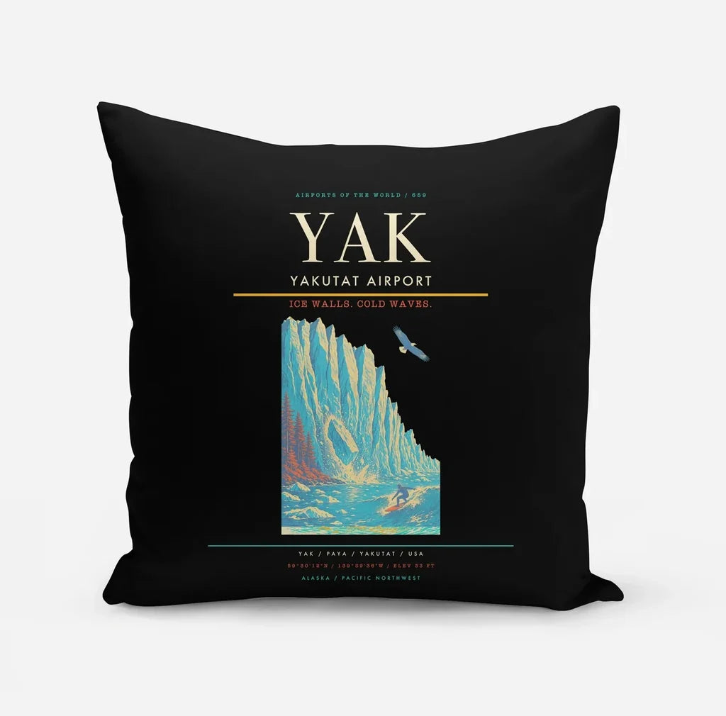 Yakutat Airport (YAK) design on black pillow
