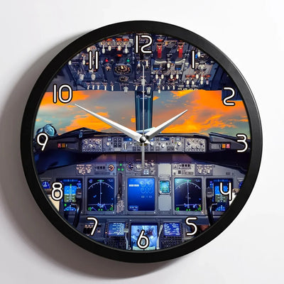 Amazing Boeing 737 Cockpit aviation design on premium wood and metal wall clock.