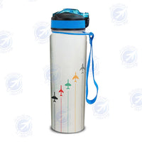 Thumbnail for Black & White Super Travel Icons Light Gray Sports aviation design on sport kettle, insulated bottle with sport spout.