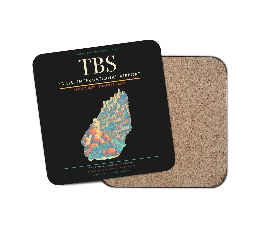 Tbilisi International Airport (TBS) design on black 1 piece coaster