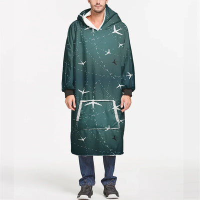 Travelling with Aircraft (Green) aviation design on soft fleece blanket hoodie.