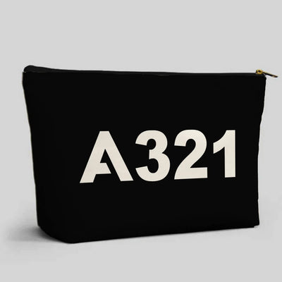 Airbus A321 Flat Text aviation print zipper pouch, durable polyester.