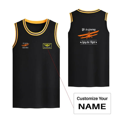 Life is a journey Enjoy the Flight Basketball Style Sports aviation design printed on quick-dry breathable fabric men's sport.