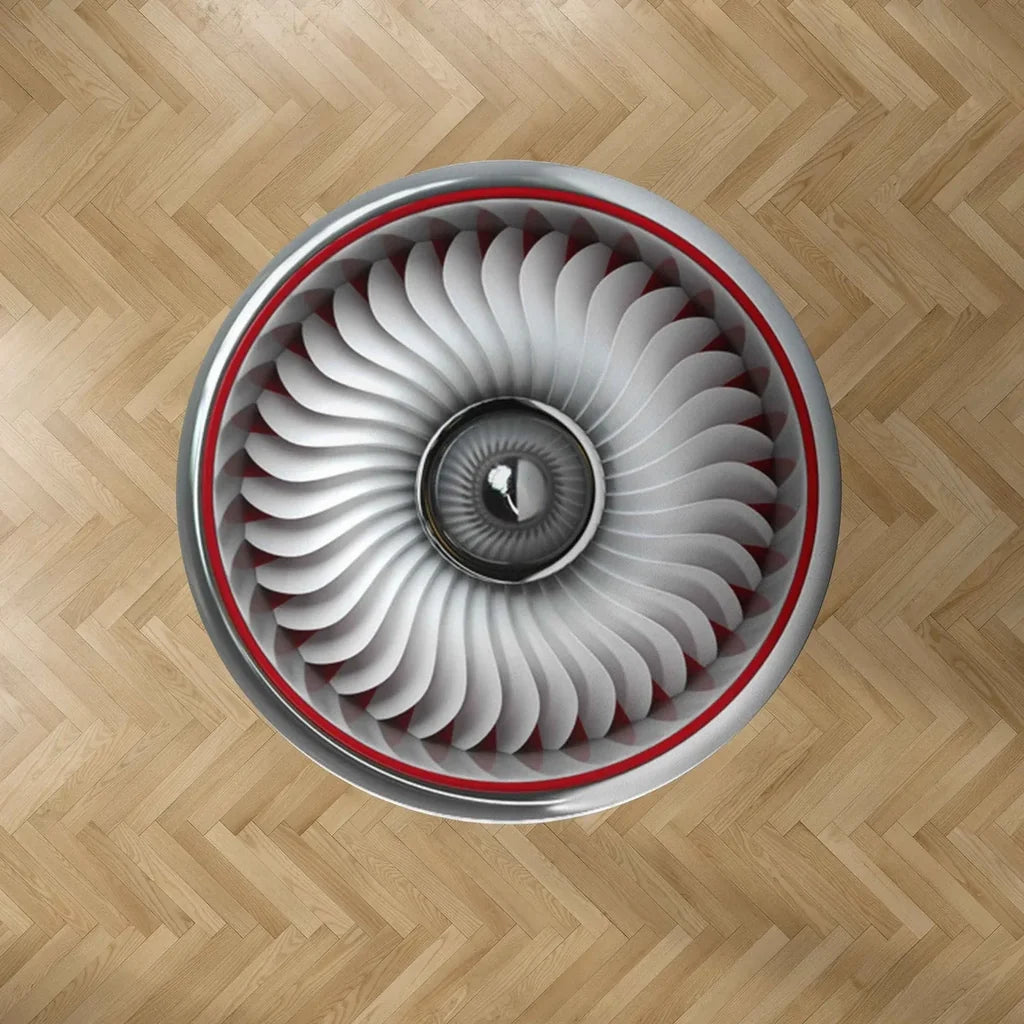 Graphical Jet Engine & Red Line Carpet & Floor Mats (Round) aviation design on durable carpet pile with non-slip backing roun.