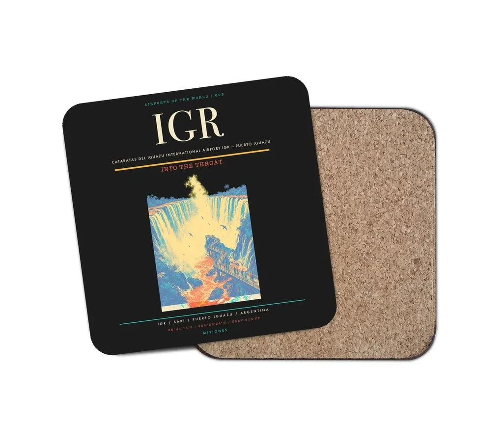 Cataratas del Iguazu International Airport (IGR) design on black 1 piece coaster