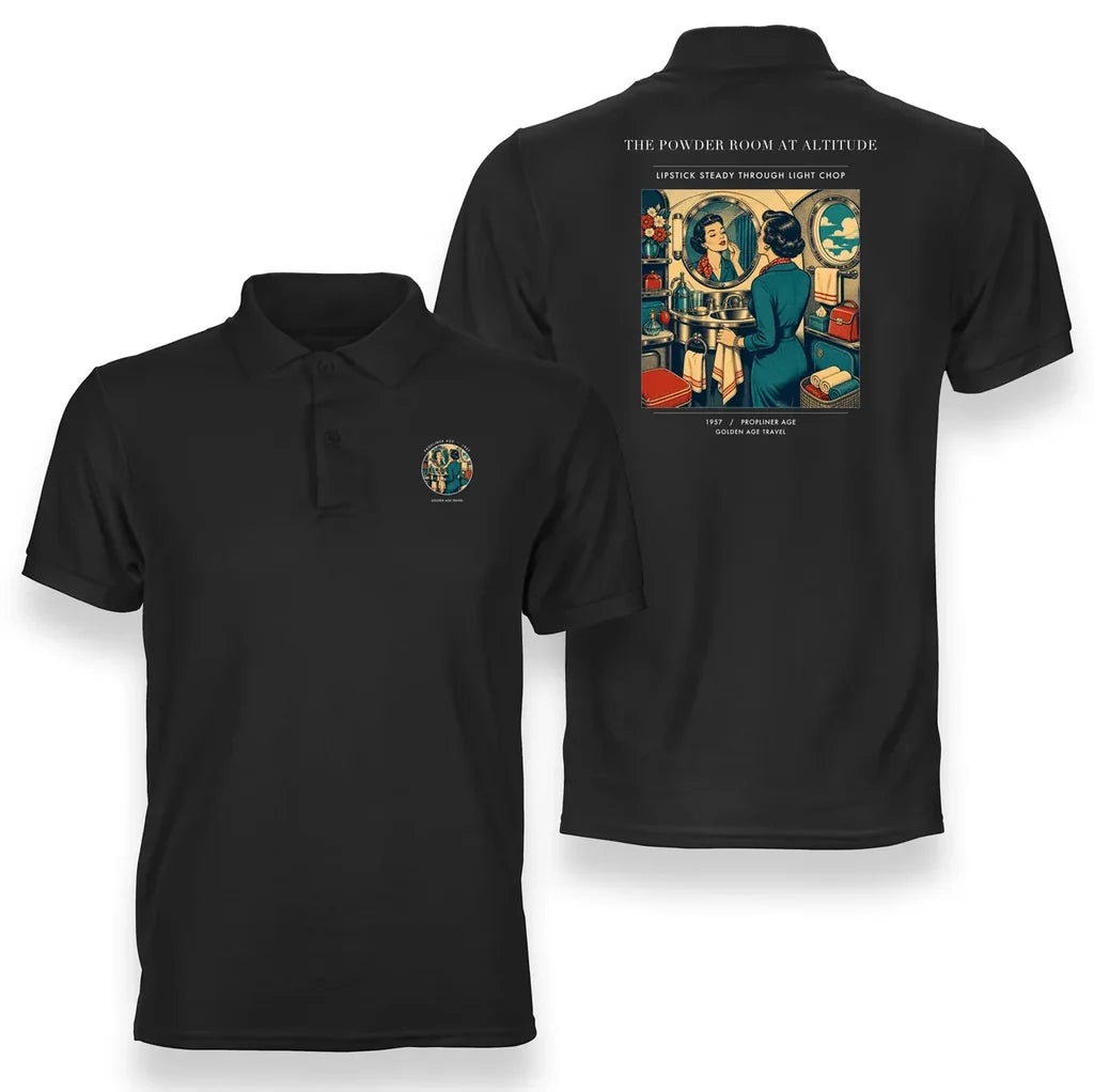 VINTAGE G4305 - The Powder Room At Altitude - Double-Side Polo T-Shirt design on black