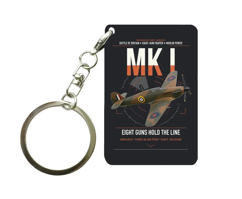 Hawker Hurricane Mk I design on black designed key chain, double-side print