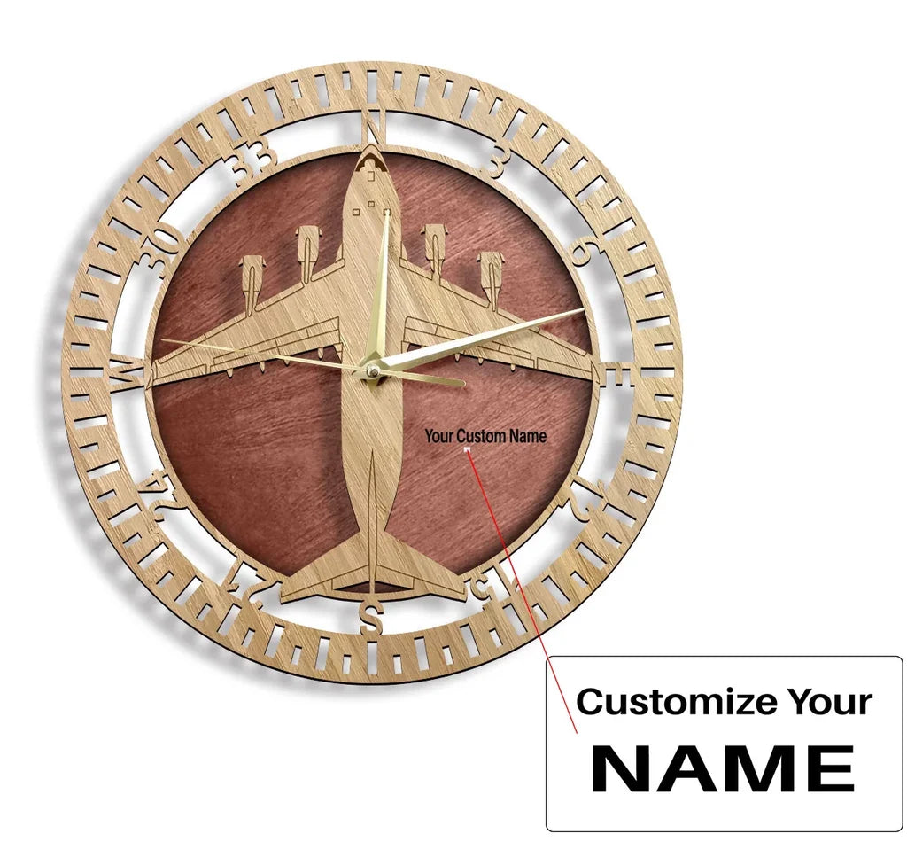 Boeing C-17 Globemaster aviation design on premium wood wooden wall clock.