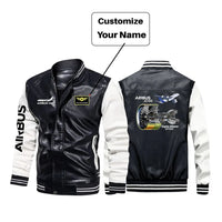 Thumbnail for Airbus A380 & GP7000 Engine aviation design printed on genuine leather with modern tailored fit stylish leather jacket.