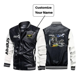 Airbus A380 & GP7000 Engine Stylish Leather Bomber Jackets