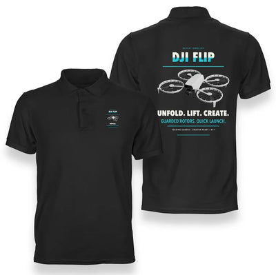 DJI Flip design on black polo