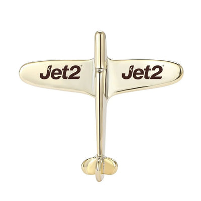 Side view of JET2 Airlines Airplane Shape aviation airplane-shape brooch in polished alloy, polished finish.