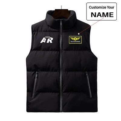 ATR & Text aviation design printed on quilted padding with sleeveless design puffy vest.