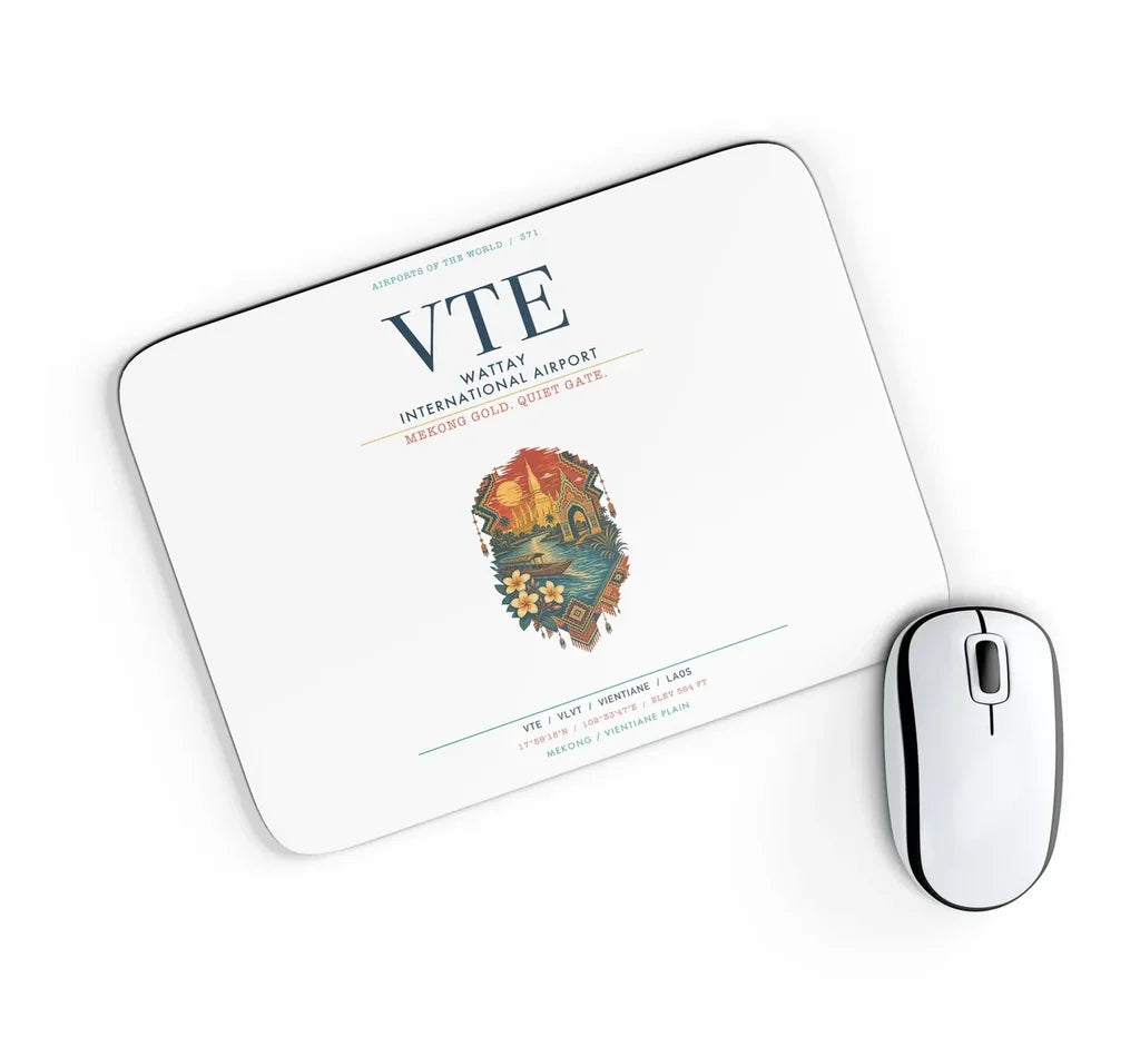 Wattay International Airport Vientiane (VTE) design on white rectangle mouse pad