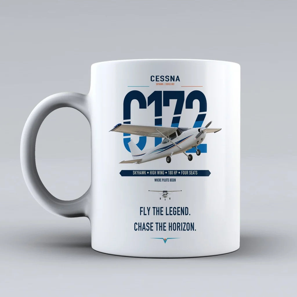 Cessna 172 Skyhawk design on white ceramic mug, double-side print
