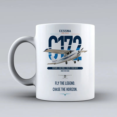 Cessna 172 Skyhawk design on white ceramic mug, double-side print
