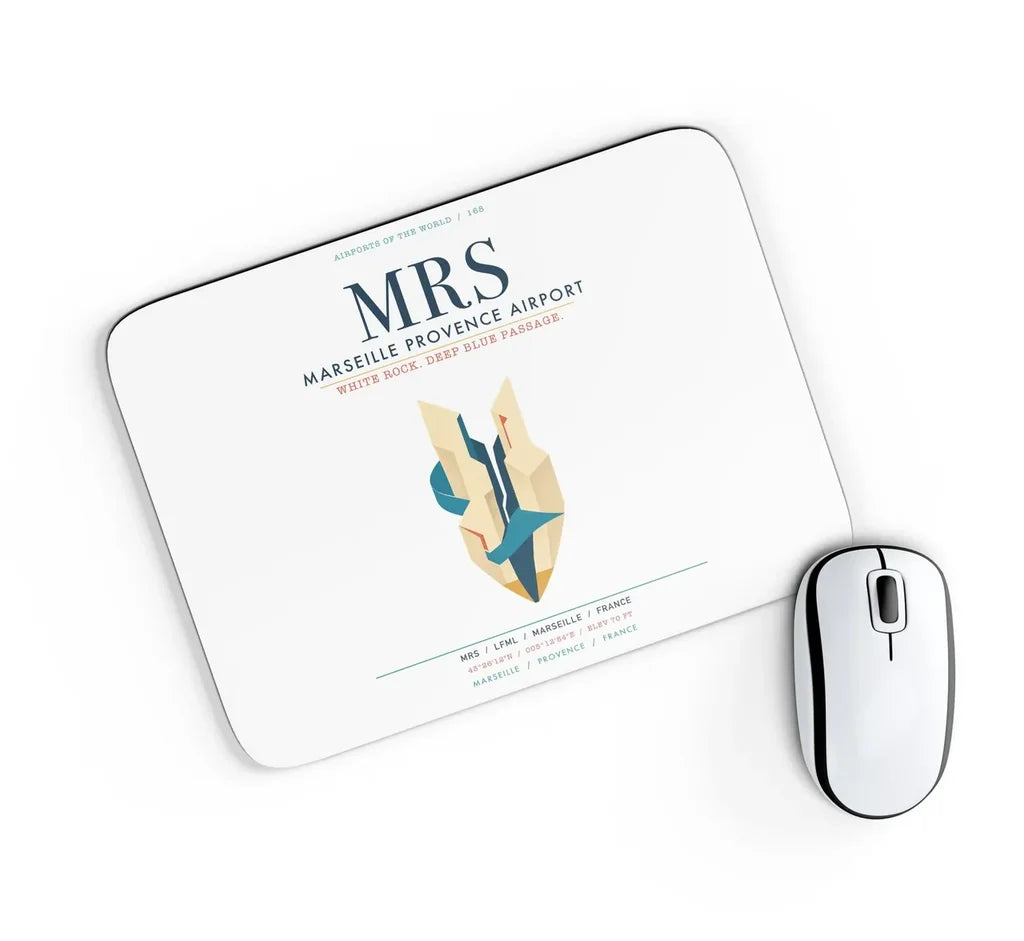 Marseille Provence Airport (MRS) design on white rectangle mouse pad