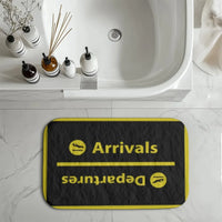 Thumbnail for Arrival and Departures 4 (Black) aviation print bath mat, soft absorbent fabric with non-slip backing.
