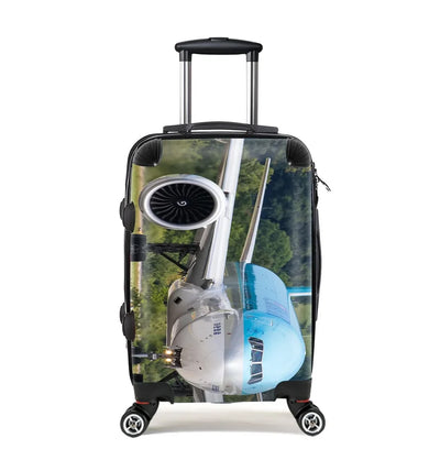 Face to Face with Korean Airlines Boeing 777 Cabin Size aviation luggage in durable shell.