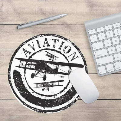 Aviation Lovers aviation design on neoprene with anti-slip base round mouse pad.