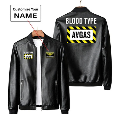Blood Type AVGAS PU aviation design printed on genuine leather with quilted lining leather jacket.