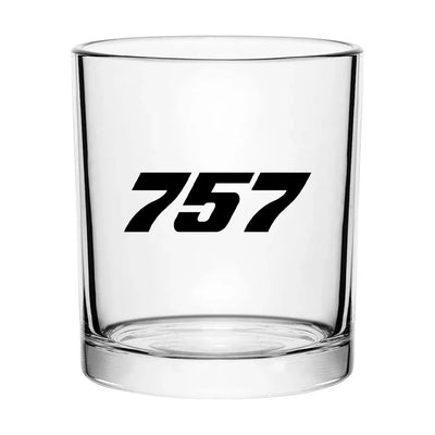 Boeing 757 Flat Text aviation design on whiskey glass, special-edition crystal cut.