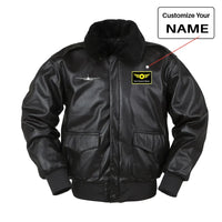 Thumbnail for Airbus A330 Silhouette aviation design printed on genuine leather with shearling-style collar leather bomber jacket.