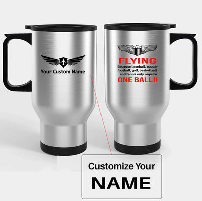 Flying One Ball Travel Mugs (With Holder) aviation design on travel mug with holder, insulated double-wall with car-cup base.