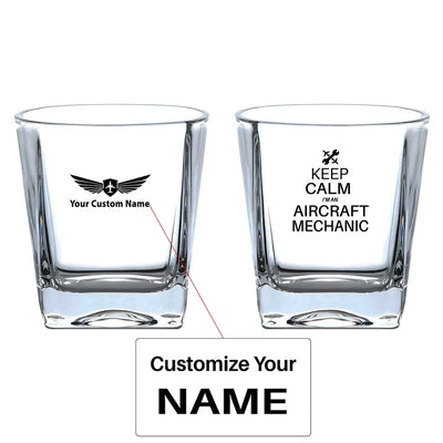 Aircraft Mechanic aviation design on whiskey glass, crystal-clear premium glassware.