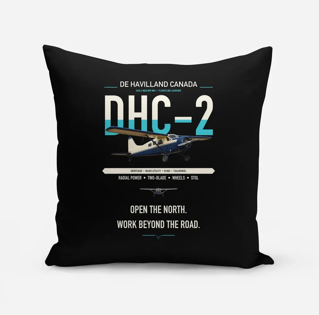 DHC-2 Beaver Mk I design on black pillow