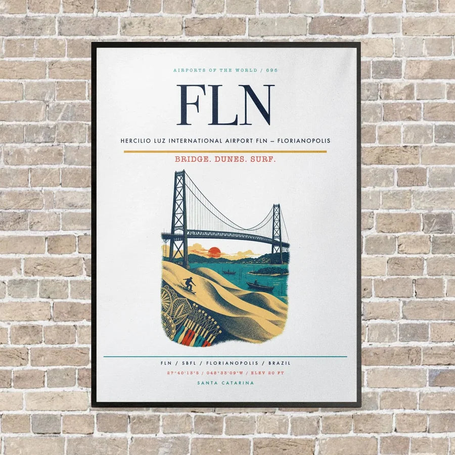 Hercilio Luz International Airport FLN — Florianopolis vertical canvas print - framed - white background