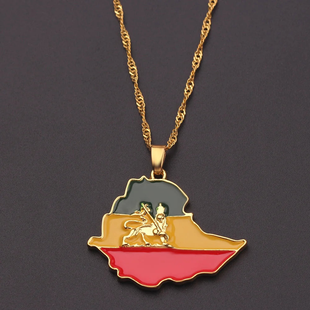 Ethiopian Empire Map Flag Necklace - view 2