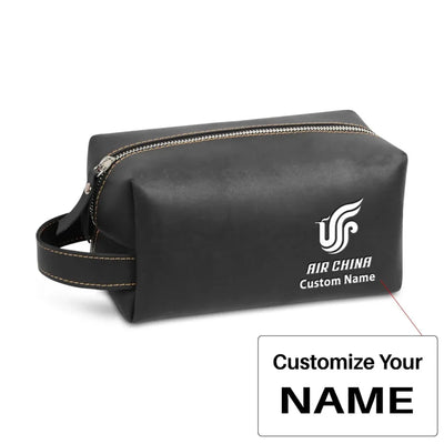 Air China Airlines Leather Clutch aviation print leather clutch toiletry bag, leather.