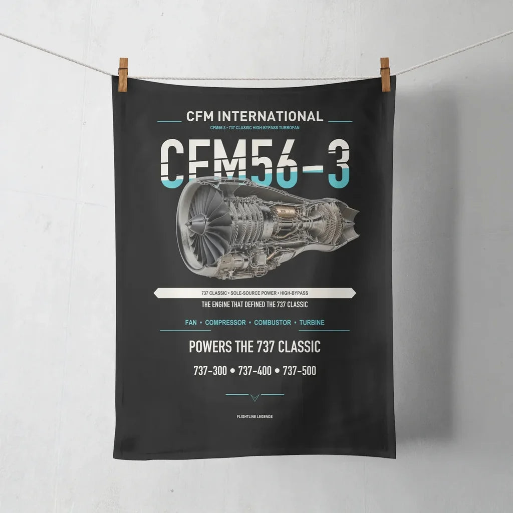 CFM56-3 design on black towel