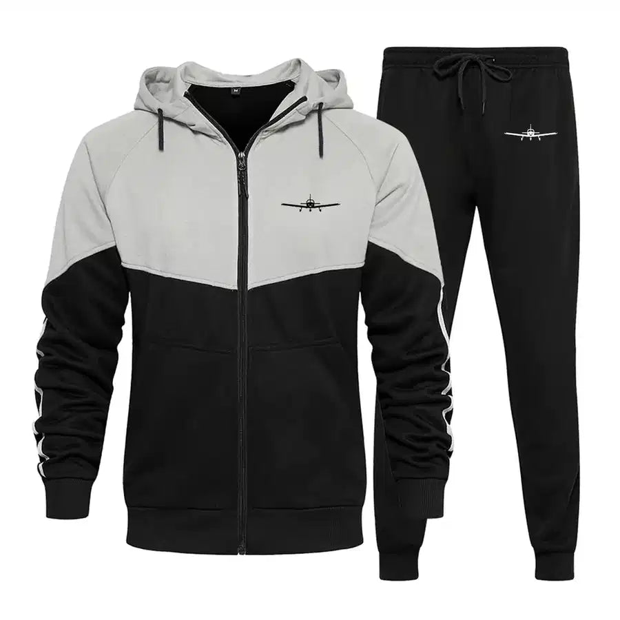 Piper PA28 Silhouette Plane Zipped Hoodie - Colourful - Black