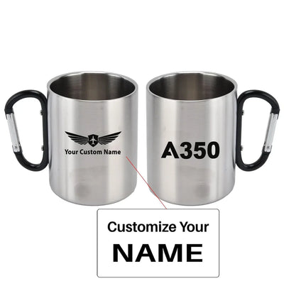 Airbus A350 Flat Text aviation design on outdoor mug, durable insulated construction.