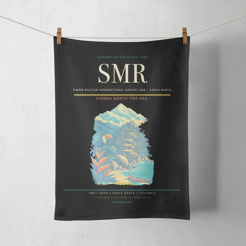 Simón Bolívar International Airport (SMR) design on black towel