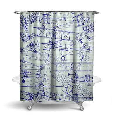 Amazing Drawings of Old Aircrafts aviation design on waterproof polyester shower curtain.
