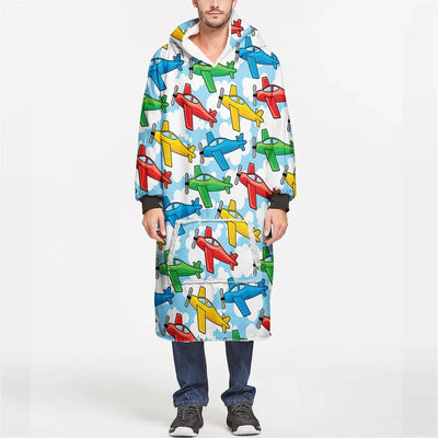 Funny Airplanes aviation design on soft fleece blanket hoodie.