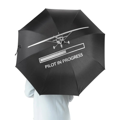 Pilot In Progress (Cessna) aviation design on windproof polyester umbrella.